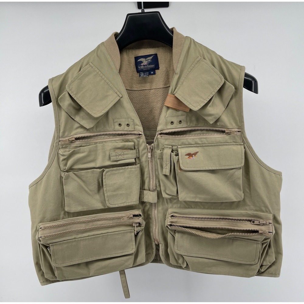VTG Willis & Geiger Vest Medium Khaki Utility Photography Hunting Safari Fishing